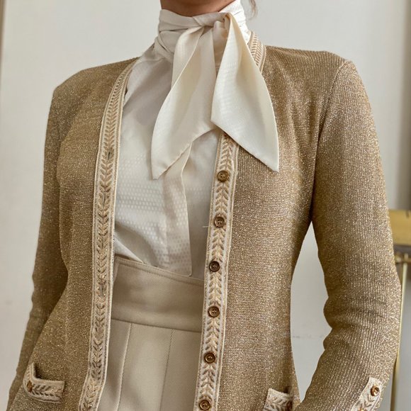 SOLD Vintage 70s Beene Bazaar Metallic Gold Button Cardigan (Small) - Picture 3 of 8